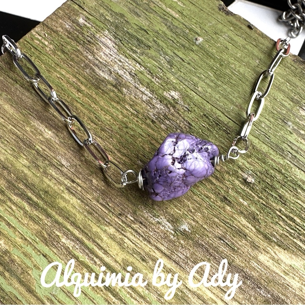 JEWELED  CHUNKY PURPLE TURQUOISE MAXIMALIST SHORT NECKLACE